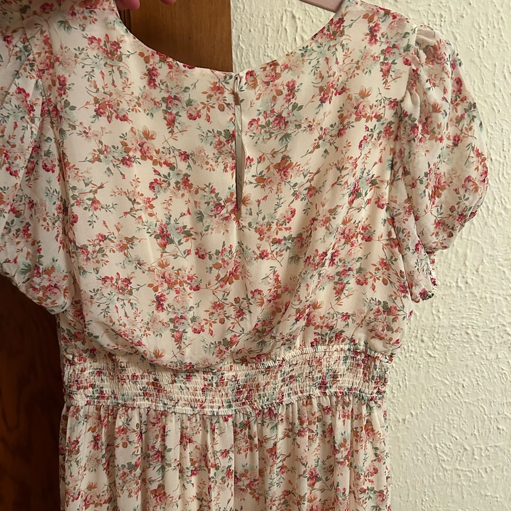 In Bloom Cream and Pink Floral Midi Dress - Picture 5 of 5